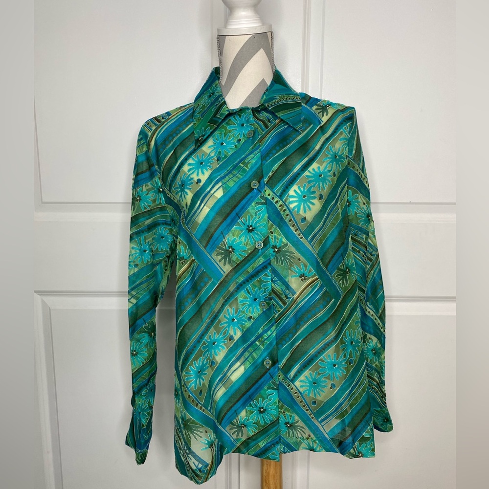 Coldwater Creek 12 Sheer Button Down Top